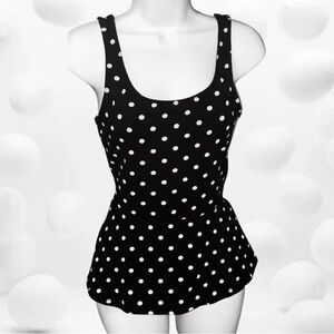 Express Black Top Women Small White Polkadots Fit & Flare Zipper Back Tank